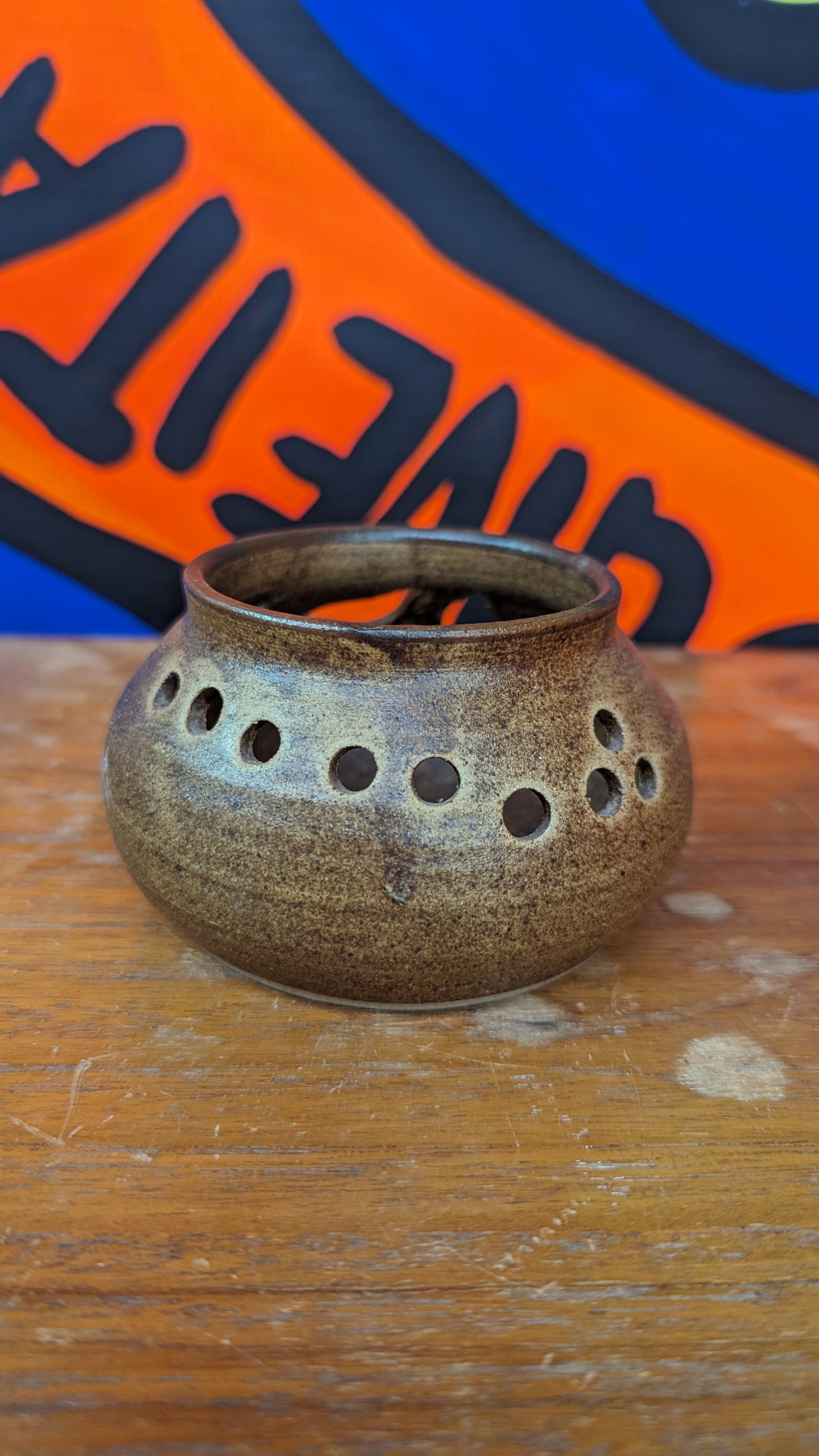 Vintage speckled cut-out pot
