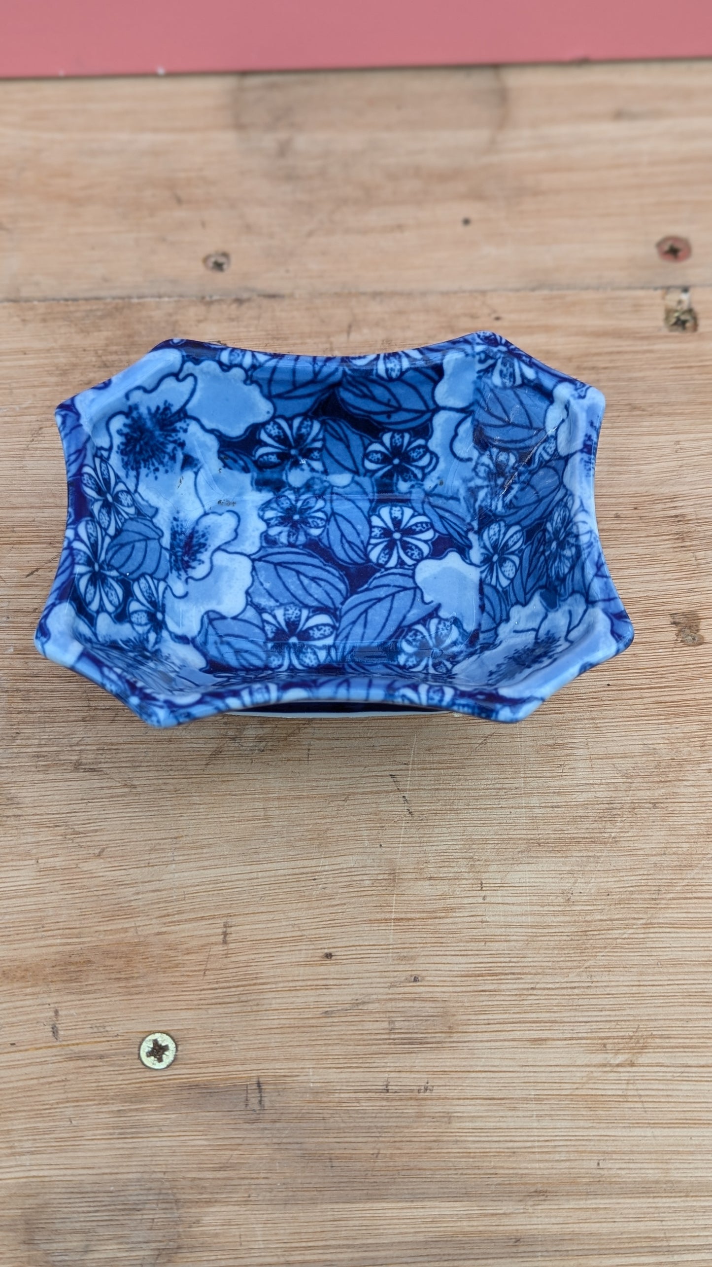 Vintage dish in floral blue