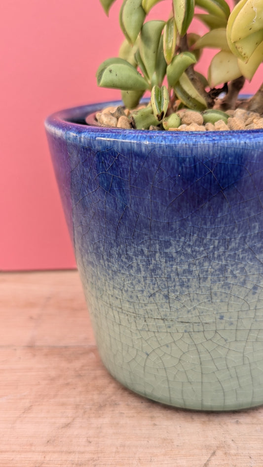 Crackle glaze pot in blue/green