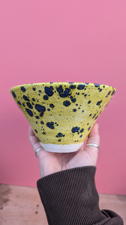 Pottery By Tina: yellow/blue splodge pot