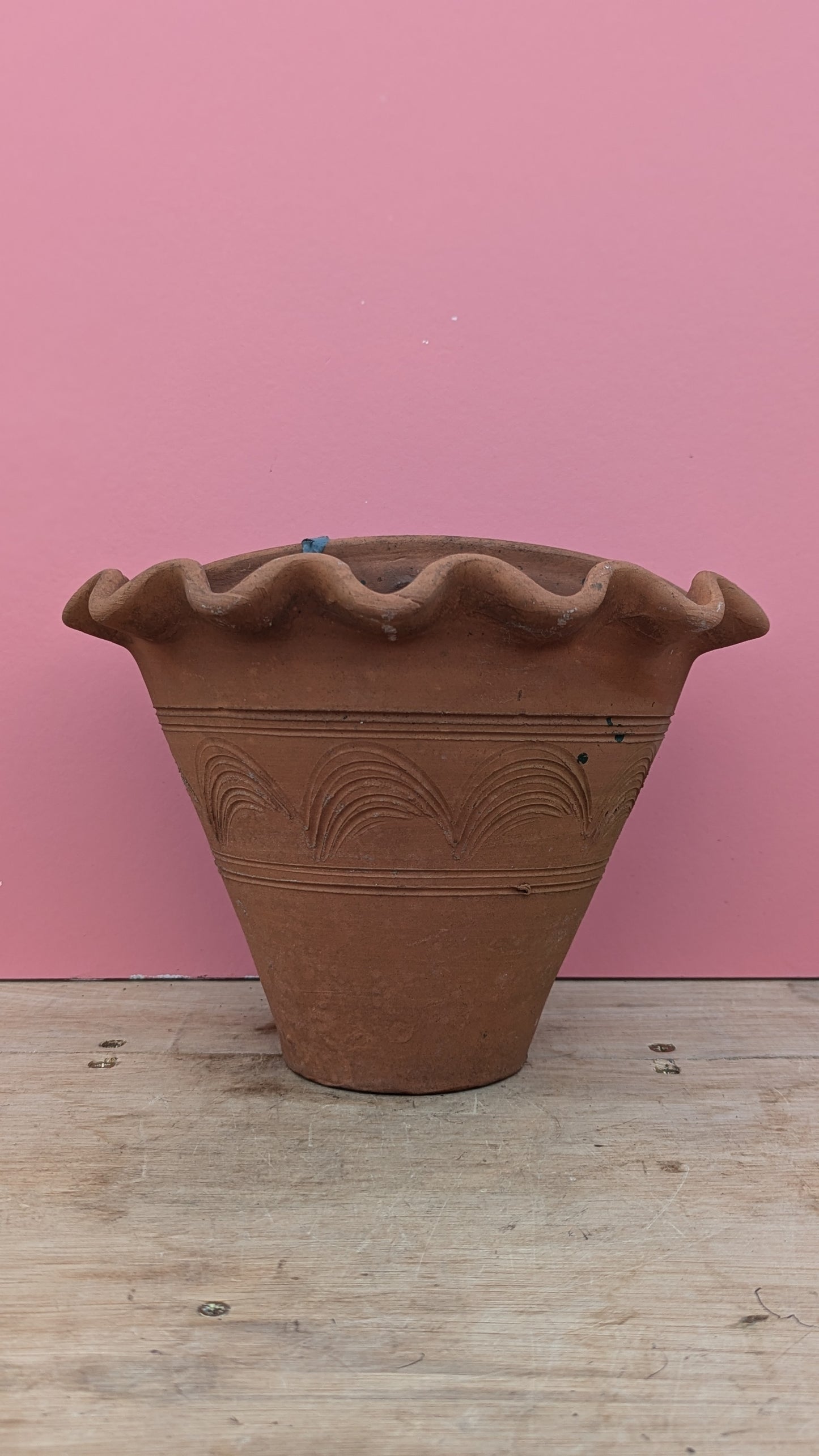 Vintage terracotta pot C - frilled wall pot